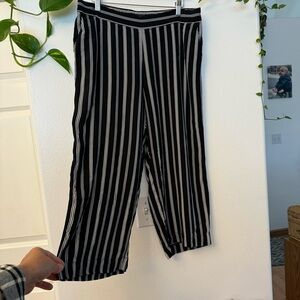 LOFT Fluid Wide Leg Ankle Pants Womens Black White Striped